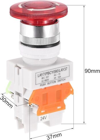 Uxcell 22mm تصاعد الإغلاق إيقاف الطوارئ دفع زر التبديل AC250V 10A مع الضوء 24V 1NO 1NC in Kuwait