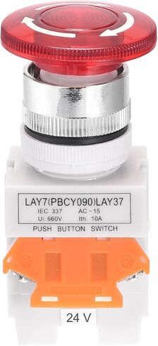 Uxcell 22mm تصاعد الإغلاق إيقاف الطوارئ دفع زر التبديل AC250V 10A مع الضوء 24V 1NO 1NC in Kuwait