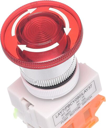 Uxcell 22mm تصاعد الإغلاق إيقاف الطوارئ دفع زر التبديل AC250V 10A مع الضوء 24V 1NO 1NC in Kuwait