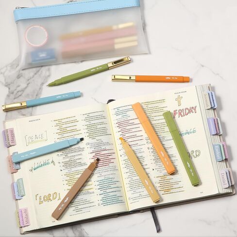 Mr. Pen- Aesthetic Highlighters and Pens No Bleed, 12 Pack, Pastel Color Bible Highlighters No Bleed, Black Ink Bible Pens, Highlighter Pens, No Bleed Highlighters for Bibles, Bible Pens in Saudi Arabia