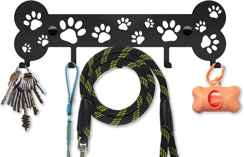 SirHoldeer Key and Dog Leash Holder for Wall, Unique Leash Hanger, Bone and Paws Decorative Metal Hooks for Pet Leashes, Gift Idea for Dog Lovers in Saudi Arabia