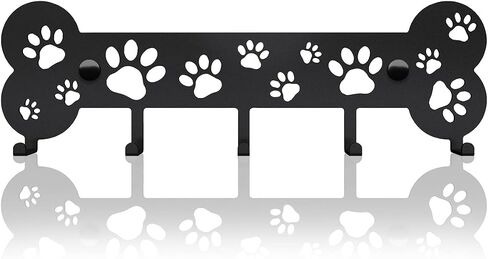 SirHoldeer Key and Dog Leash Holder for Wall, Unique Leash Hanger, Bone and Paws Decorative Metal Hooks for Pet Leashes, Gift Idea for Dog Lovers in Saudi Arabia