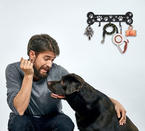 SirHoldeer Key and Dog Leash Holder for Wall, Unique Leash Hanger, Bone and Paws Decorative Metal Hooks for Pet Leashes, Gift Idea for Dog Lovers in Saudi Arabia