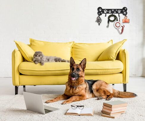 SirHoldeer Key and Dog Leash Holder for Wall, Unique Leash Hanger, Bone and Paws Decorative Metal Hooks for Pet Leashes, Gift Idea for Dog Lovers in Saudi Arabia
