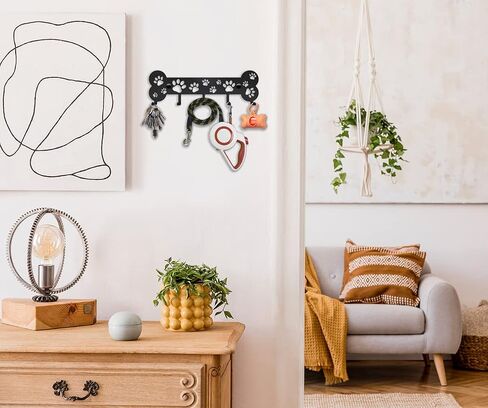 SirHoldeer Key and Dog Leash Holder for Wall, Unique Leash Hanger, Bone and Paws Decorative Metal Hooks for Pet Leashes, Gift Idea for Dog Lovers in Saudi Arabia