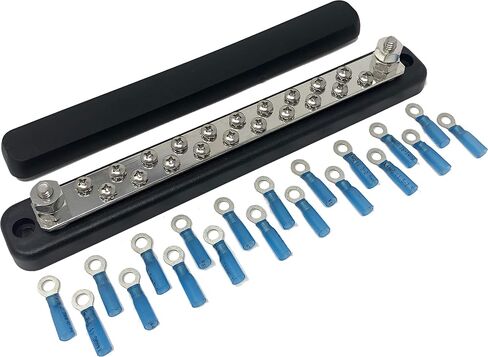 10 Terminal Bus Bar Kit for Power and Ground Distribution - Heat Shrink Ring Terminals and Cover Included in Saudi Arabia