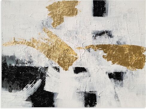 RFDEPOT Abstract Wall Art - Black and White with Golden Accents - 24x36IN - Stretched on Wooden Frame - Easy Installation and Cleaning in Saudi Arabia