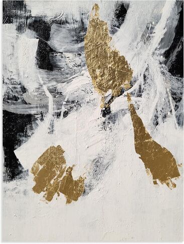 RFDEPOT Abstract Wall Art - Black and White with Golden Accents - 24x36IN - Stretched on Wooden Frame - Easy Installation and Cleaning in Saudi Arabia