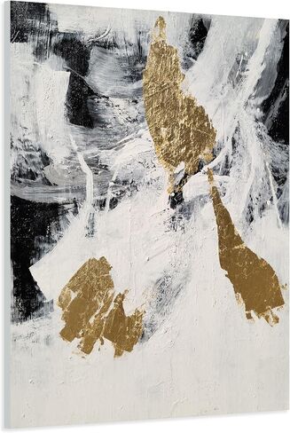 RFDEPOT Abstract Wall Art - Black and White with Golden Accents - 24x36IN - Stretched on Wooden Frame - Easy Installation and Cleaning in Saudi Arabia