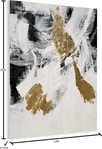 RFDEPOT Abstract Wall Art - Black and White with Golden Accents - 24x36IN - Stretched on Wooden Frame - Easy Installation and Cleaning in Saudi Arabia