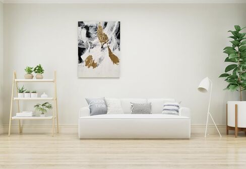 RFDEPOT Abstract Wall Art - Black and White with Golden Accents - 24x36IN - Stretched on Wooden Frame - Easy Installation and Cleaning in Saudi Arabia