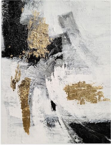RFDEPOT Abstract Wall Art - Black and White with Golden Accents - 24x36IN - Stretched on Wooden Frame - Easy Installation and Cleaning in Saudi Arabia