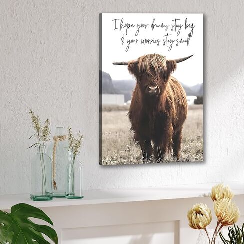 Balgardekor Highland Cow Canvas Black And White Canvas Wall Art Landscape Pasture Hairy Cow Animal Decor Paintings Home Living Room Office Decoration Artwork (12x16 Inch) in Saudi Arabia