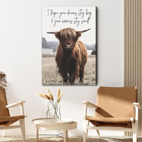 Balgardekor Highland Cow Canvas Black And White Canvas Wall Art Landscape Pasture Hairy Cow Animal Decor Paintings Home Living Room Office Decoration Artwork (12x16 Inch) in Saudi Arabia