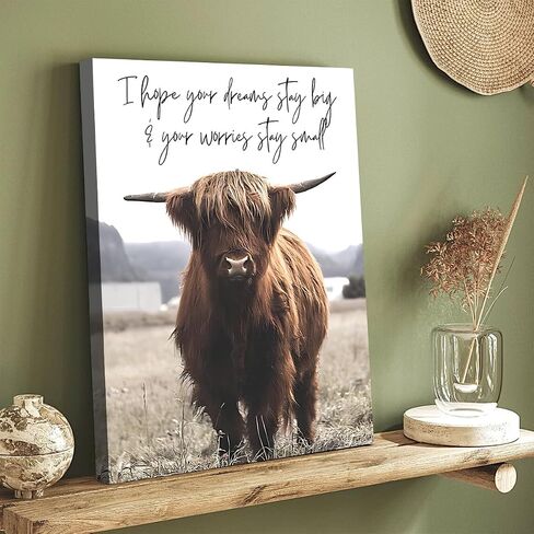 Balgardekor Highland Cow Canvas Black And White Canvas Wall Art Landscape Pasture Hairy Cow Animal Decor Paintings Home Living Room Office Decoration Artwork (12x16 Inch) in Saudi Arabia
