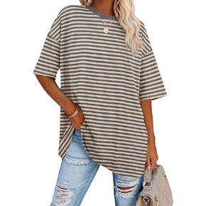 Fisoew Women's Oversized T Shirts Tees Half Sleeve Crew Neck Cotton Tunic Tops in Kuwait