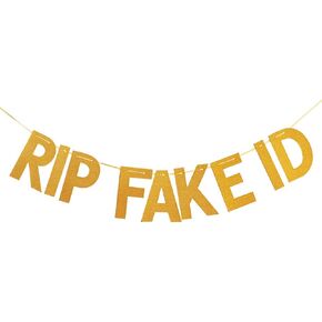 Funny 21st Birthday Decorations for Him Her Gold Glitter Rip Fake ID 21 Birthday Banner Backdrop Supplies & Favors for Men and Women - Pre-strung & No DIY Needed in Saudi Arabia