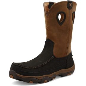 Twisted X Men's 11" Nano Toe Boot - Pull-On Cowboy Boots Crafted with Nano Composite Safety Toe, DuraTWX Hybrid Performance Leather, CellSole Footbed, and Leather Pull Holes, Charcoal & Tan, 14 W in Kuwait