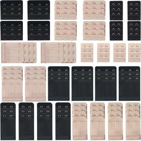 MaehSab 32 Pcs Bra Extenders, Women Ladies Soft Comfortable Stretchy Back Bra Band Extension 2 Hooks / 3 Hooks, Lingeries Bra Strap Extender (Black,Khaki) in Saudi Arabia