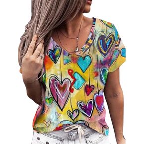 Women Tie Dye V-Neck Shirts Summer Vintage Tunic Tops Fashion Casual Swing Short Sleeve Shirts Blouse Soft Tee in Saudi Arabia