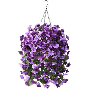 INQCMY Artificial Plant Hanging Basket, 15.7' x 15.7' x 21.6', Blue, 4pcs Begonias Silk Flowers, for Patio Garden Decor in Kuwait
