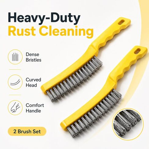 Wire Brush Set, Heavy Duty Stainless Steel Wire Scratch Brushes for Cleaning Rust Remover for Metal with Curved Handles 11 Inch Metal Brushes for Rust & Paint Removal Welding Aluminum（2 Set） in Saudi Arabia
