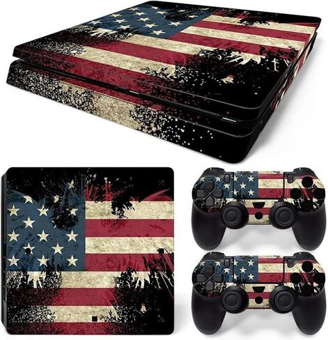 Compatible with PS4 Slim Console Skin USA Flag Vinyl Wrap (Multi) in Kuwait