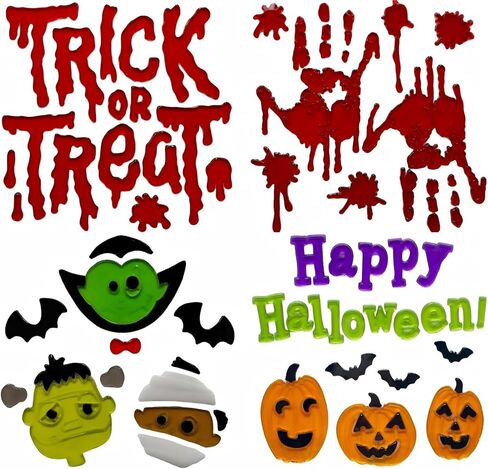 Happy Halloween Window هلام ملصق ملصقات ملصقات ملصقات ، 7.5 × 7.5 بوصة ، خدعة أو علاج مع القرع والخفافيش والوحوش in Saudi Arabia
