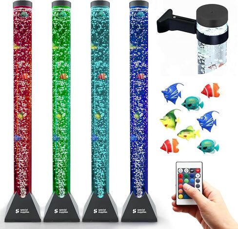 يزود بحوض أسماك الأسماك الحواس الحواس أنبوب الضوء الفقاعي مع 16 LED تغيير ضوء الليل ، والتحكم عن بعد ، و 8 أسماك ، مصباح أرضي ملون للأطفال والبالغين (4 أقدام) in Saudi Arabia