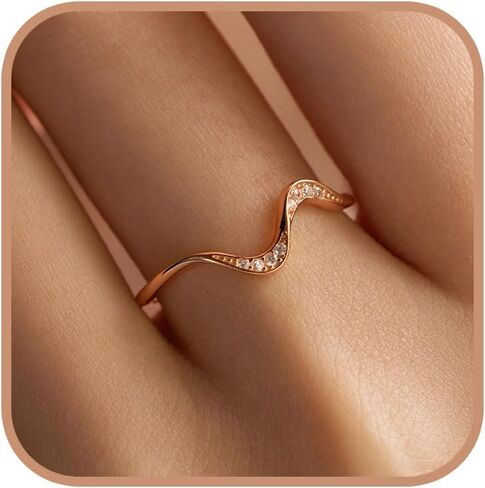 KIFUTENG Wave Ring، 925 فضة المحيط موجة خواتم للنساء مع AAA الصف زركونيا مكعب مثالية بساطتها الطبيعة مجوهرات هدايا لابنتي زوجة الأم الولايات المتحدة حجم 6-9 in Saudi Arabia