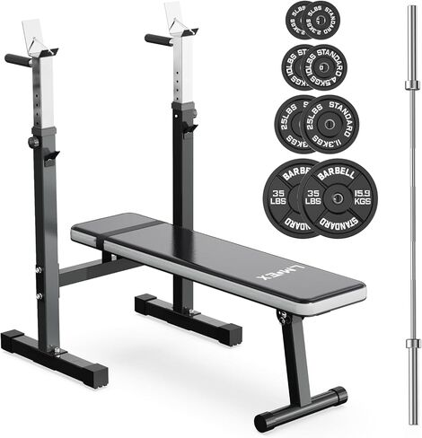 Lmdex Adjustable Weight Bench Press with Squat Rack Folding Multi-Function Dip Station for Full Body Workout Home Gym Strength in Kuwait