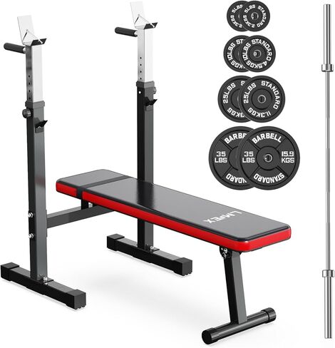 Lmdex Adjustable Weight Bench Press with Squat Rack Folding Multi-Function Dip Station for Full Body Workout Home Gym Strength in Kuwait