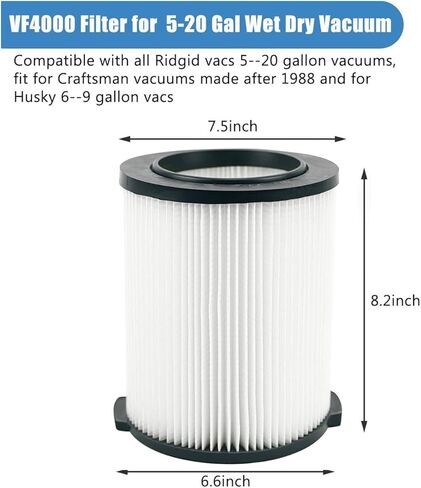 2 Pack VF4000 Replacement Filter for Ridgid Shop Vac 72947 5-20 Gallons Wet Dry Vac 6-9 Gal for Husky Vacuums Cleaner RV2400A RV2600B WD5500 WD0671 in Saudi Arabia