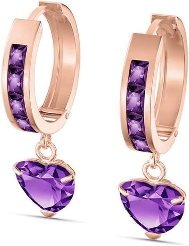 Galaxy Gold GG 4.1 CTW 14K Solid Rose Gold Hoop Amethyst Heartdrop Earrings, Metal Gemstone, Amethyst in Saudi Arabia