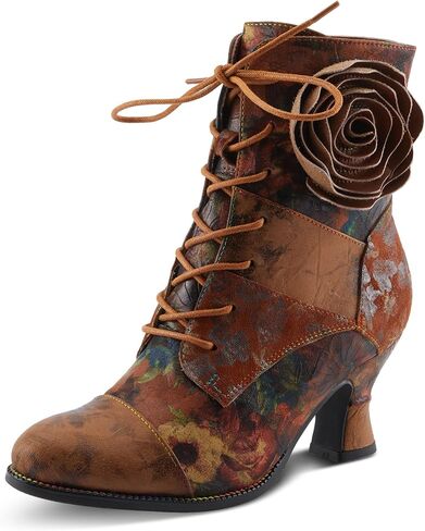 SPRING STEP L'Artiste Roselia-Flow Heeled Booties | أحذية الدانتيل الجلدية المستوحاة من الباروك مع لهجة ثلاثية الأبعاد وردة in Saudi Arabia
