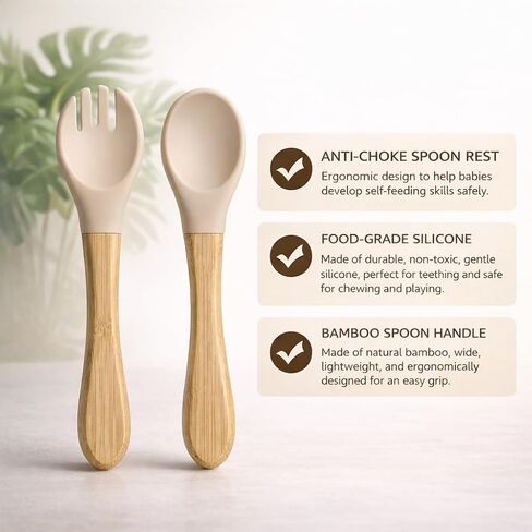 Bamboo Baby Plates with Suction, Toddler Plates for Self Feeding, Eco Friendly Baby Feeding Plate Set, Divided Plate for Baby Boy & Baby Girl, BPA Free, Easy Clean (Beige) in Saudi Arabia