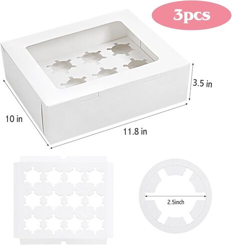 Moretoes 12 Count x 24 Sets Cupcake Boxes, 13 x 10 x 3.5 Inch Brown Cupcake Carrier Containers 24 Cardboard 12 Count, Kraft Bakery Boxes with Windows and Inserts to Hold Muffins & Pastries in Saudi Arabia