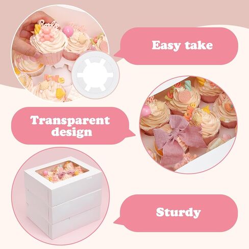 Moretoes 12 Count x 24 Sets Cupcake Boxes, 13 x 10 x 3.5 Inch Brown Cupcake Carrier Containers 24 Cardboard 12 Count, Kraft Bakery Boxes with Windows and Inserts to Hold Muffins & Pastries in Saudi Arabia