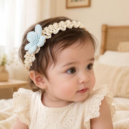 Baby Girls Hairbands Lace Flowers عصابة رأس ناعمة ناعمة ملونة الزهرة عظم الرأس حديث الولادة مع اللؤلؤات شعر مرنة لفرقة رأس الرضع (زهرتان ورديان) in Saudi Arabia