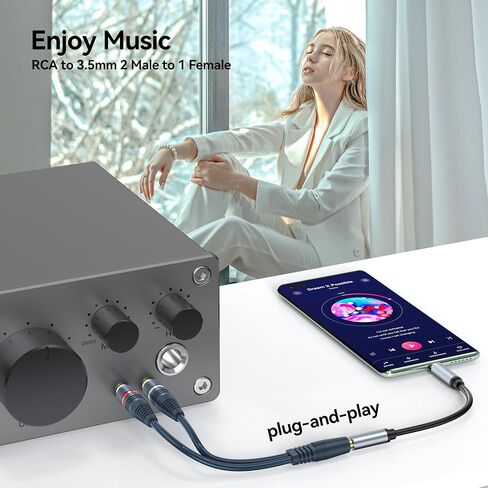 محول DteeDck RCA إلى AUX 2 حزمة، محولات صوت AUX أنثى 3.5 مم إلى ذكر RCA، محول كابل صوت ستيريو 3.5 مم Y لسماعات الرأس والتليفزيون والهواتف الذكية MP3 اللوحية - 20 سم in Saudi Arabia