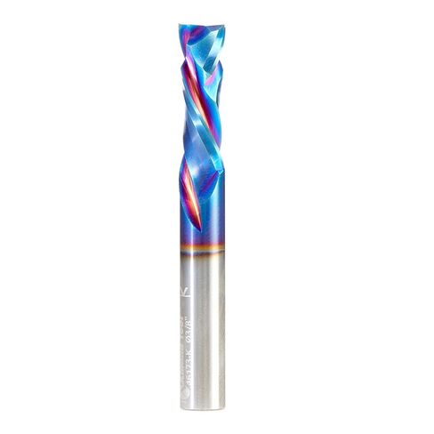 أداة Amana Tool 46017-K CNC SC Spektra Extreme Tool دوامة ضغط مغلفة بالحياة 1/4 D x 7/8 CH x 1/4 SHK x 2-1/2 بوصة طويلة 3 لقمة توجيه فلوت in Kuwait