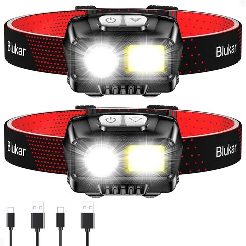 Blukar Head Torch Rechargeable,Super Bright LED Headlamp Headlight with 8 Lighting Modes,Motion Sensor Control, Long Battery Life -IPX5 Waterproof for Kids/Adults, Running, Camping, Fishing-Orange red in Kuwait