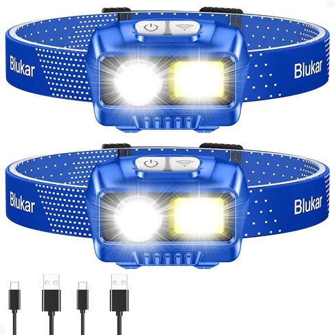 Blukar Head Torch Rechargeable,Super Bright LED Headlamp Headlight with 8 Lighting Modes,Motion Sensor Control, Long Battery Life -IPX5 Waterproof for Kids/Adults, Running, Camping, Fishing-Orange red in Saudi Arabia