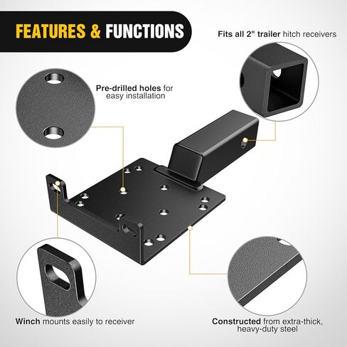 Nilight Universal Trailer Hitch Winch Mounting Plate 10 x 4 1/2 Winch Bracket Winch Mounting 2 Inch Receiver Hitch Heavy Duty Steel 16500Lbs Capacity for ATV UTV SUV Truck Pickup, 2 Years Warranty in Saudi Arabia