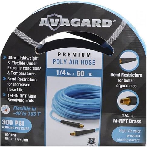 AVAGARD 1/4" x 25' Polyurethane Air Hose - Lightweight, Flexible & Durable Pneumatic Hose for Industrial, Automotive, Construction & Manufacturing, 300 PSI, Ozone, Kink & Abrasion Resistant in Saudi Arabia