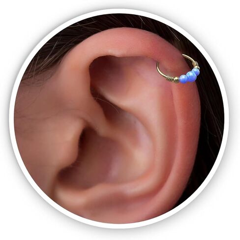 Gold cartilage earring Opal – 14K Gold Filled Helix Piercing Ring For Woman – 24G 8mm Ring 3mm + 2x 2mm Fire White Opal – Cute GIFT For Birthday Mother's Day anniversary in Saudi Arabia