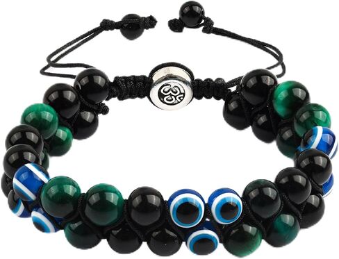 Evil Eye Bracelet for Men Women - Triple Protection Bracelet - Tiger Eye and Black Obsidian Chakra Energy Healing Bracelet - 8mm Beads Good Luck Prosperity and Happiness Crystal Jewelry Stone in Saudi Arabia