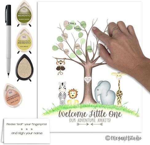 Jungle Baby Shower Fingerprint Tree Set with Ink Pads and Pen 8.5x11 Inches, Thumbprint Tree, Jungle Safari Baby Shower Supplies, Jungle Nursery Decor, Fingerprint Keepsake in Saudi Arabia