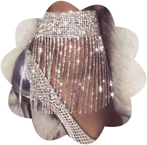 Xerling Rhinestones Tassel Ankle Bracelets Crystal Fringe Anklet Tennis Foot Chain for Women Party Wedding Glitter Jewelry for One Foot (Gold) in Saudi Arabia