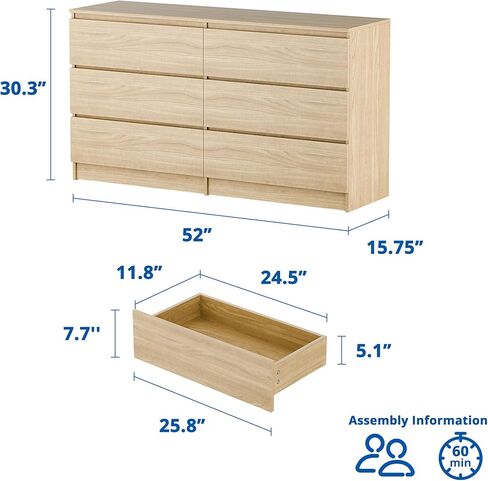 Cozy Castle 6-Drawer Storage Cabinet - 51.9" Wide Dresser with Countertop, Modern Wood Chest with Deep Drawers, Chest of Drawers, Handleless Modern Design for Living Room, Entryway, Hallway (Black) in Saudi Arabia